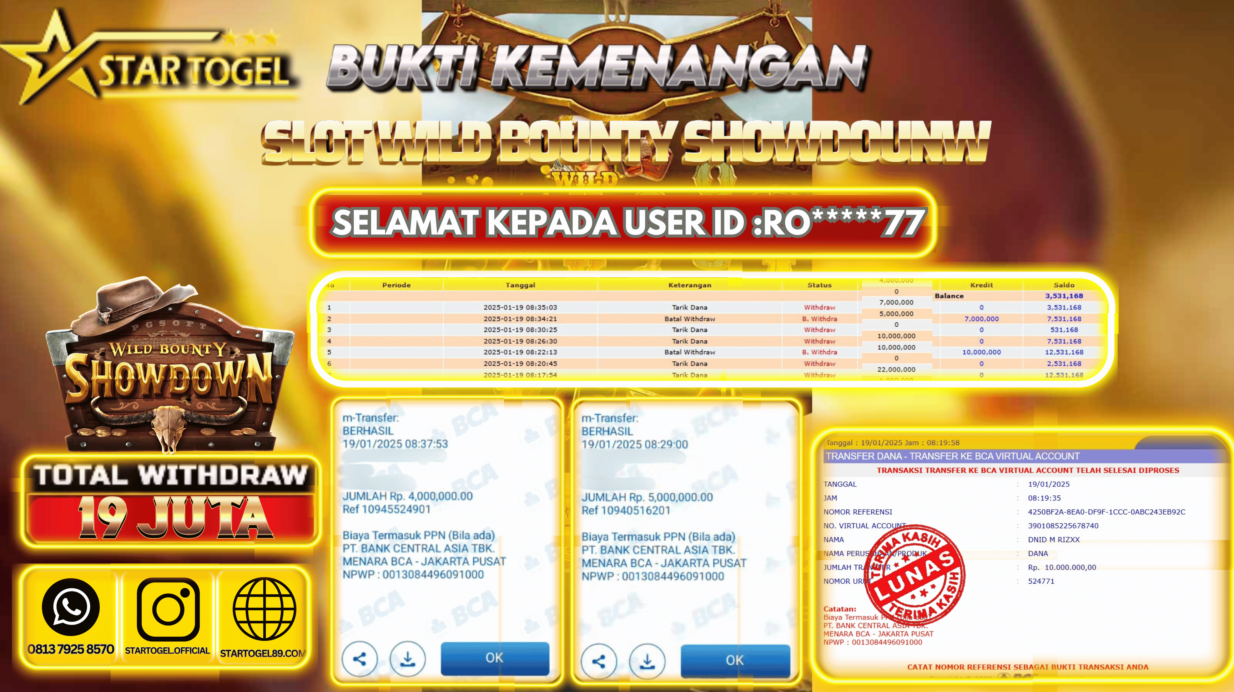 JACKPOT SLOT WILD BOUNTY SHOWDOWN HINGGA 19 JUTA, 19 JANUARY 2025