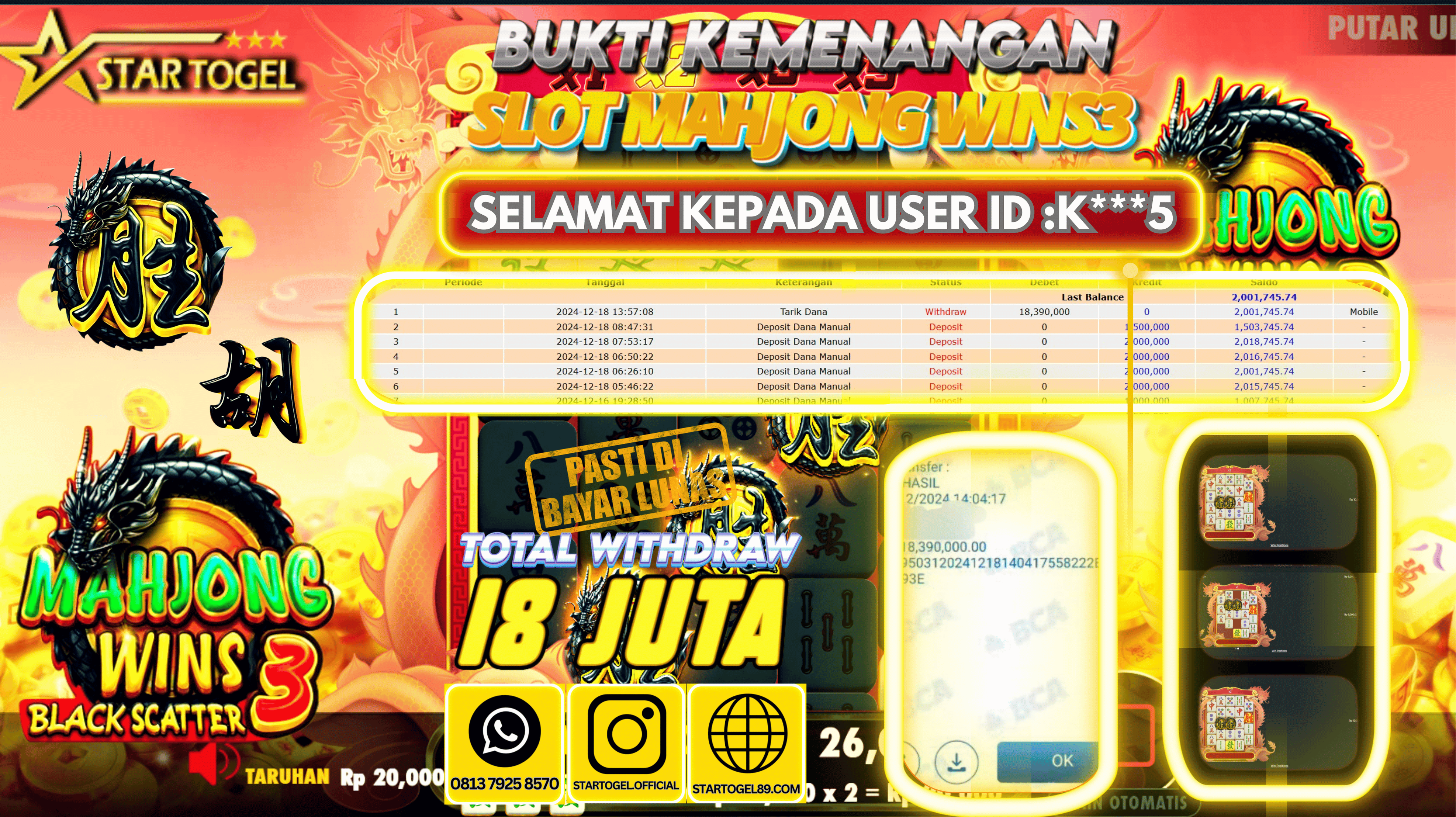 JACKPOT SLOT MAHJONG WINS3 BLACK SCATTER HINGGA 18 JUTA,18 DECEMBER 2024