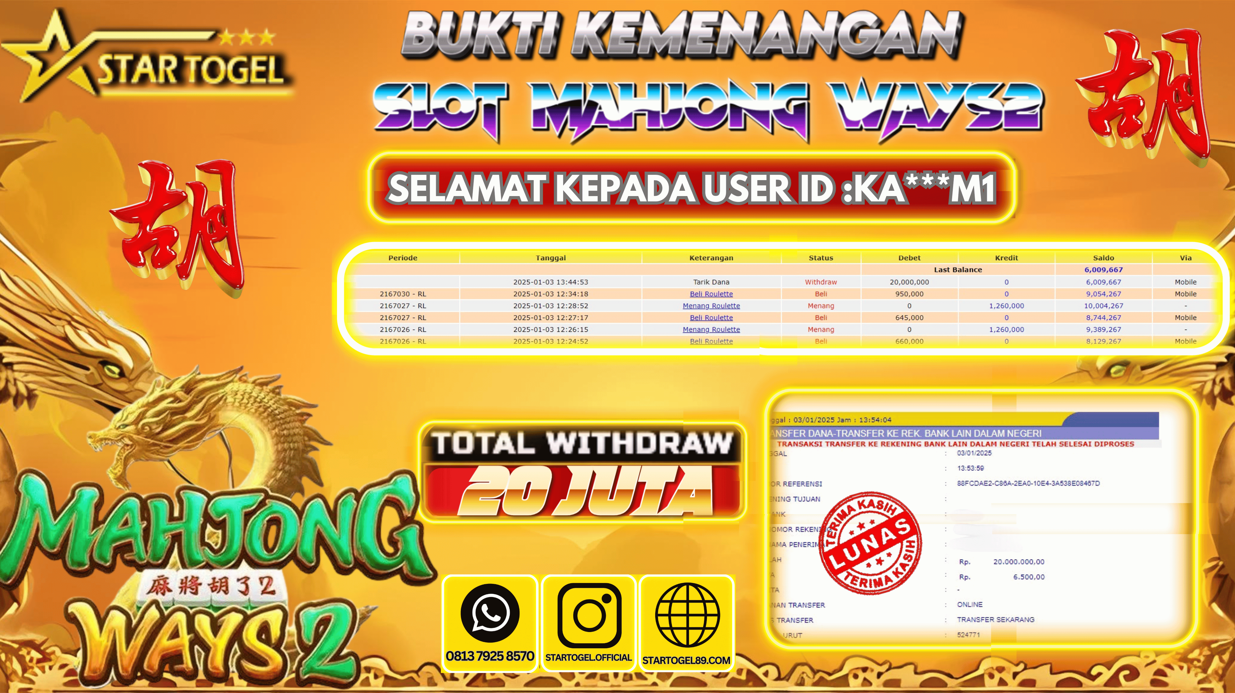 JACKPOT SLOT MAHJONG WAYS2 HINGGA 20 JUTA,03 JANUARY 2025