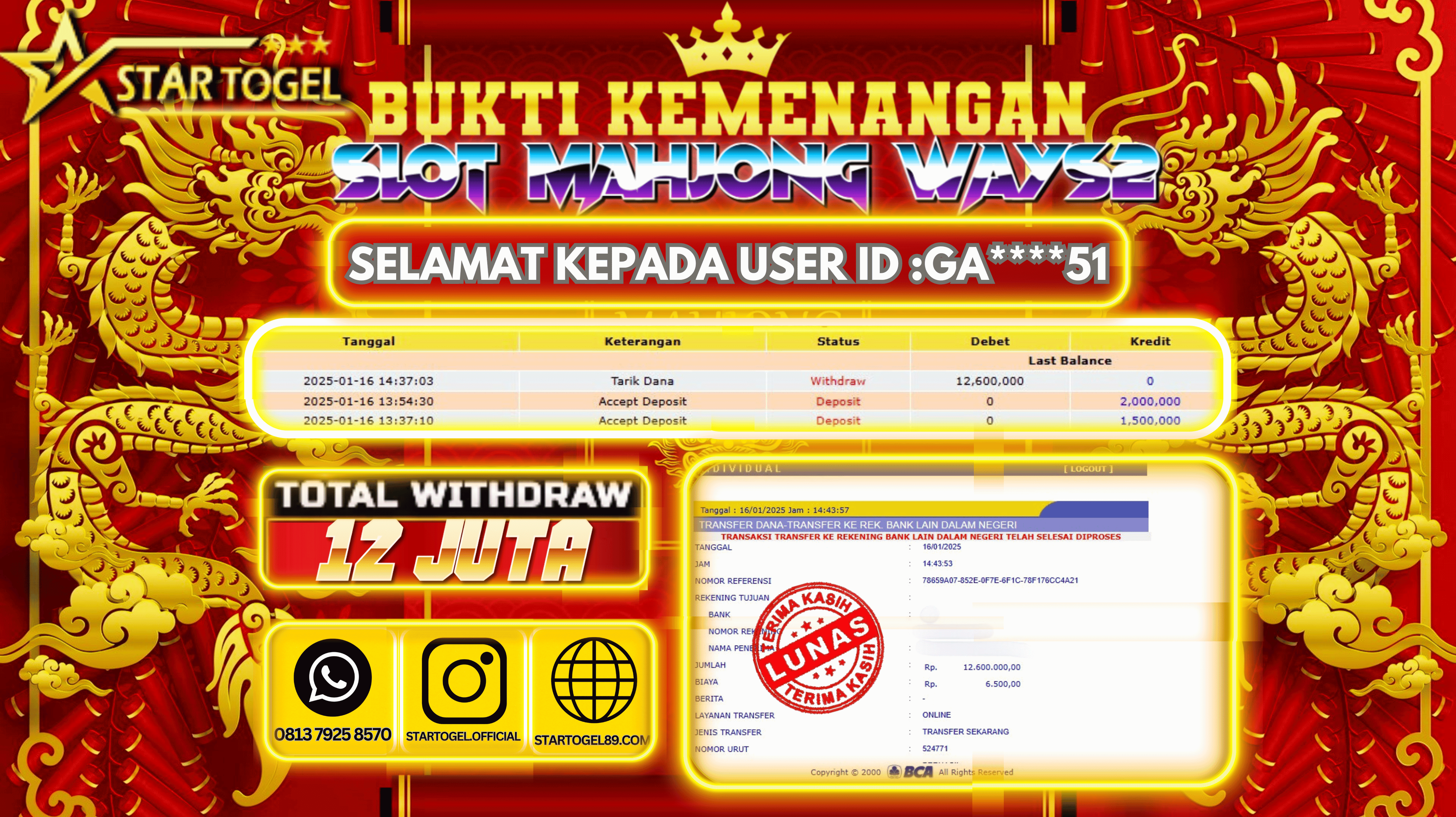 JACKPOT SLOT MAHJONG WAYS2 HINGGA 12 JUTA,16 JANUARY 2025