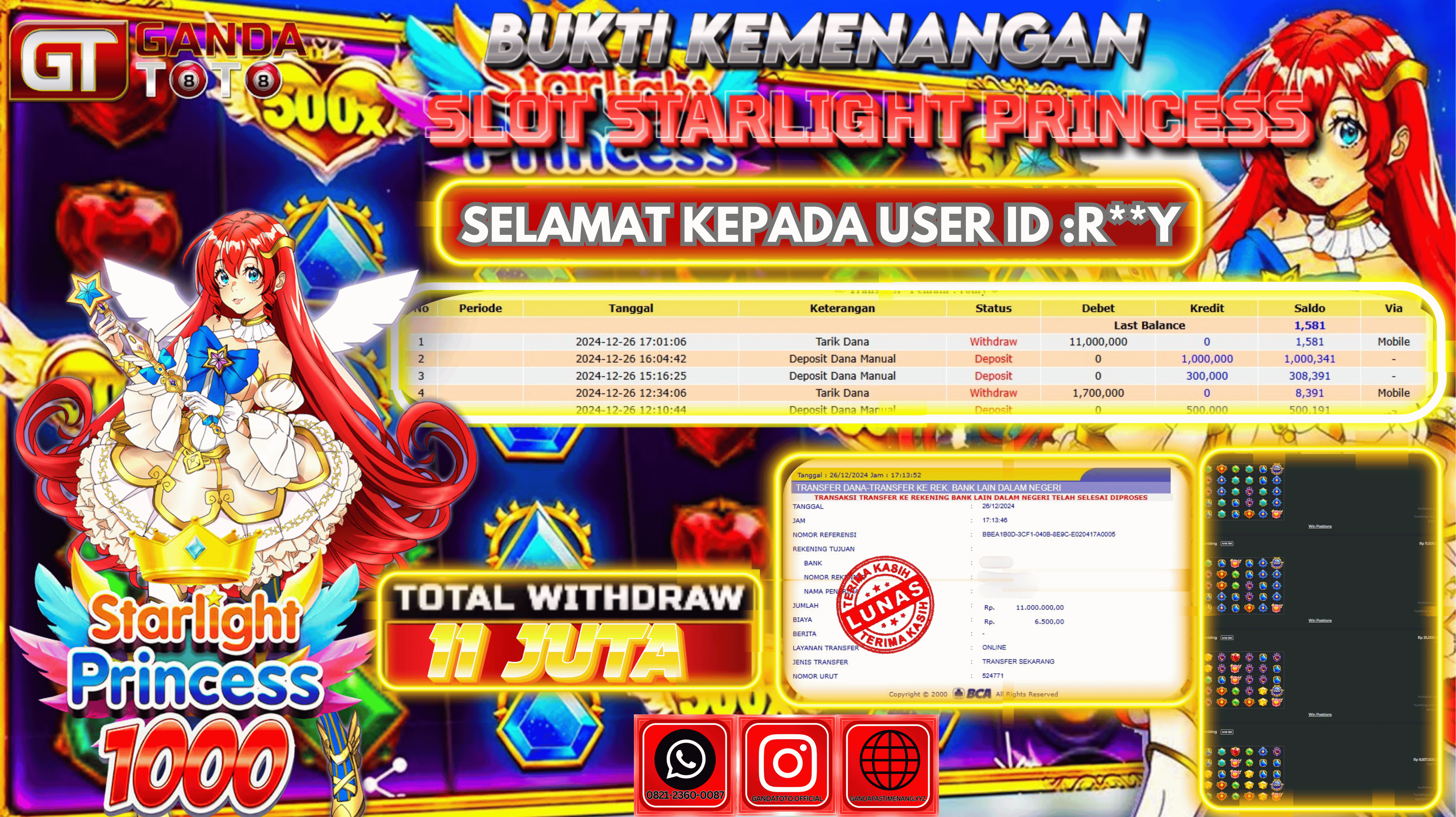 JACKPOT SLOT STARLIGHT PRINCES HINGGA 11 JUTA, 26 DESEMBER 2024