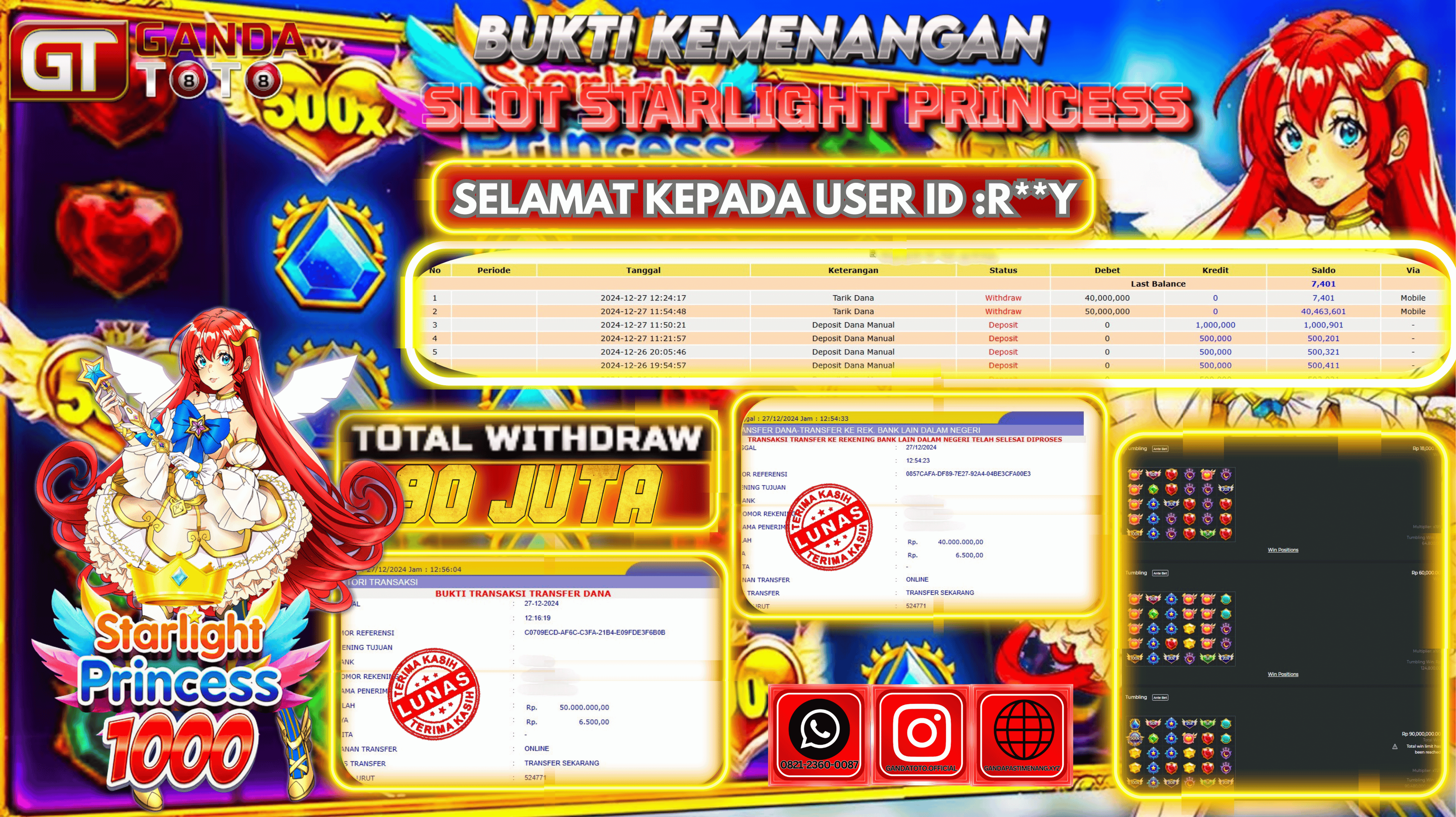 JACKPOT SLOT STARLIGHT PRINCES HINGGA 90 JUTA, 27 DESEMBER 2024